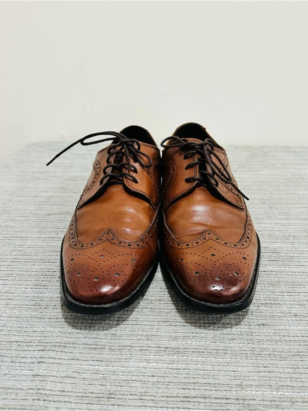 Vintage Florsheim Mens Sabato Oxford Size 10 British Tan Wingtip‎ Brogue Shoe